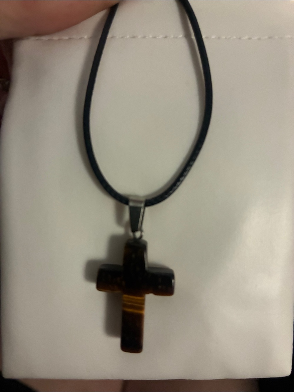 Tiger Eye Cross Pendant Necklace - Brown & Black